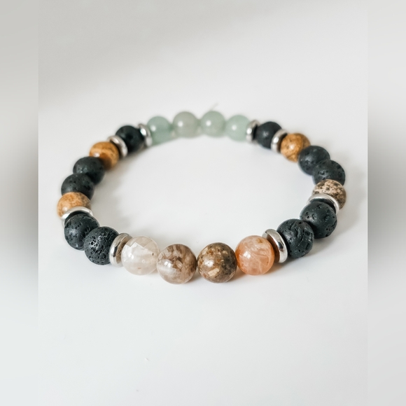 Semi-precious stone & lava bead stretch bracelet - Picture 1 of 4